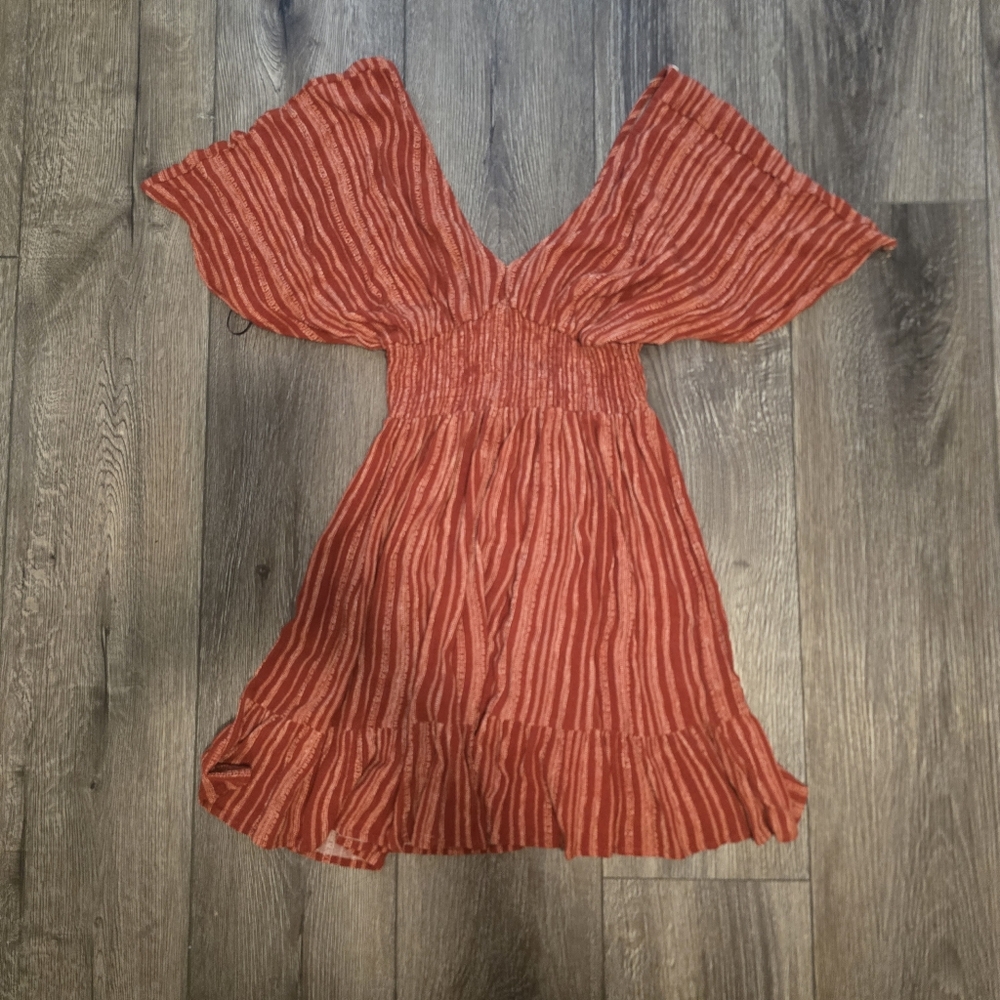 Red Striped Dress with Flared Sleeves